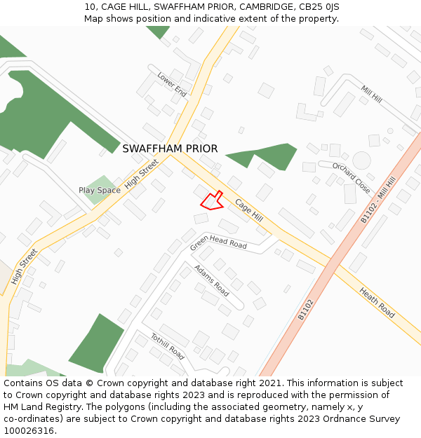 10, CAGE HILL, SWAFFHAM PRIOR, CAMBRIDGE, CB25 0JS: Location map and indicative extent of plot