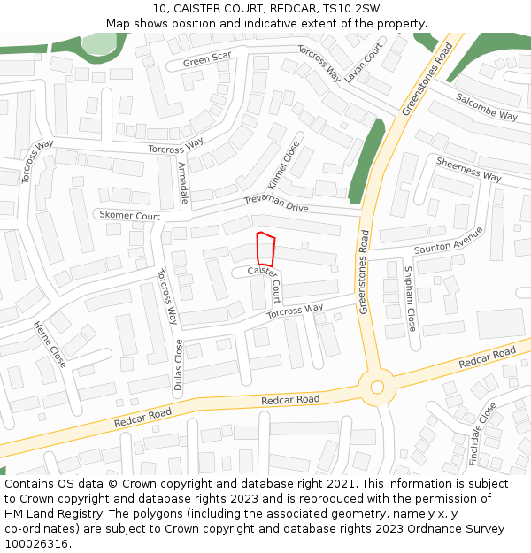 10, CAISTER COURT, REDCAR, TS10 2SW: Location map and indicative extent of plot