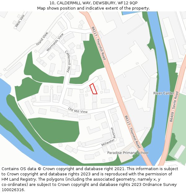 10, CALDERMILL WAY, DEWSBURY, WF12 9QP: Location map and indicative extent of plot