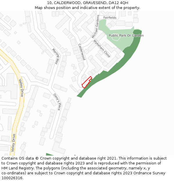 10, CALDERWOOD, GRAVESEND, DA12 4QH: Location map and indicative extent of plot
