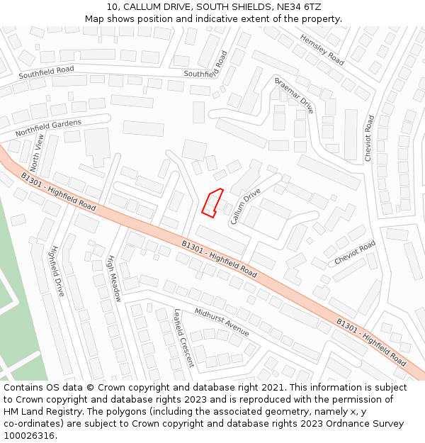 10, CALLUM DRIVE, SOUTH SHIELDS, NE34 6TZ: Location map and indicative extent of plot