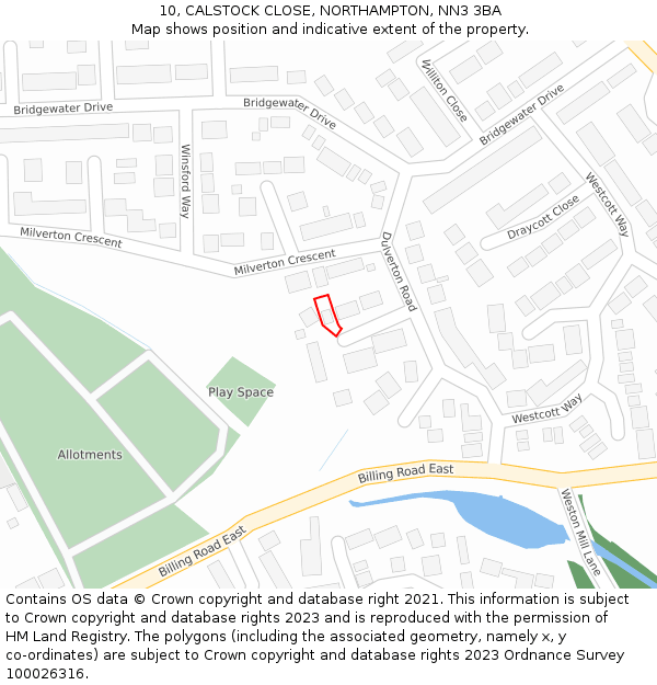 10, CALSTOCK CLOSE, NORTHAMPTON, NN3 3BA: Location map and indicative extent of plot