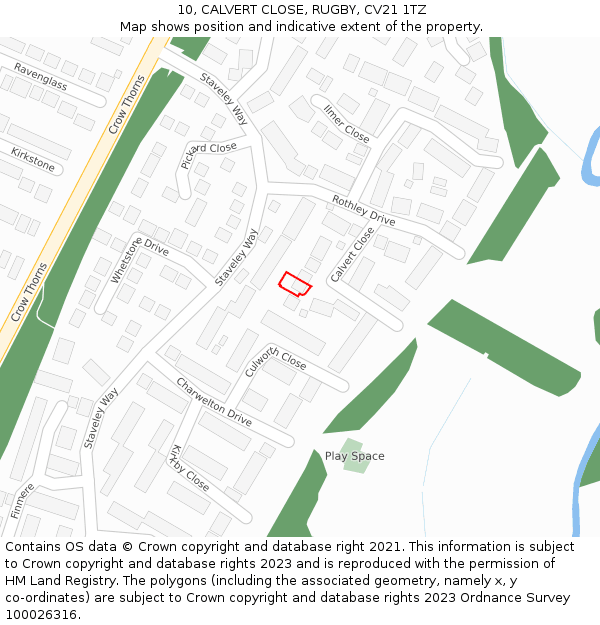 10, CALVERT CLOSE, RUGBY, CV21 1TZ: Location map and indicative extent of plot