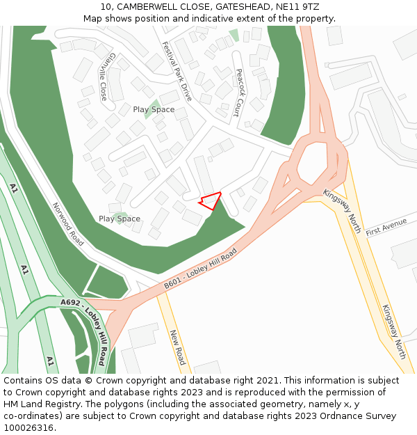 10, CAMBERWELL CLOSE, GATESHEAD, NE11 9TZ: Location map and indicative extent of plot
