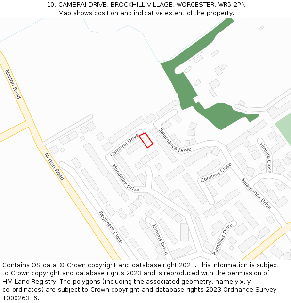10, CAMBRAI DRIVE, BROCKHILL VILLAGE, WORCESTER, WR5 2PN: Location map and indicative extent of plot