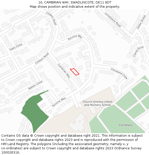 10, CAMBRIAN WAY, SWADLINCOTE, DE11 9DT: Location map and indicative extent of plot