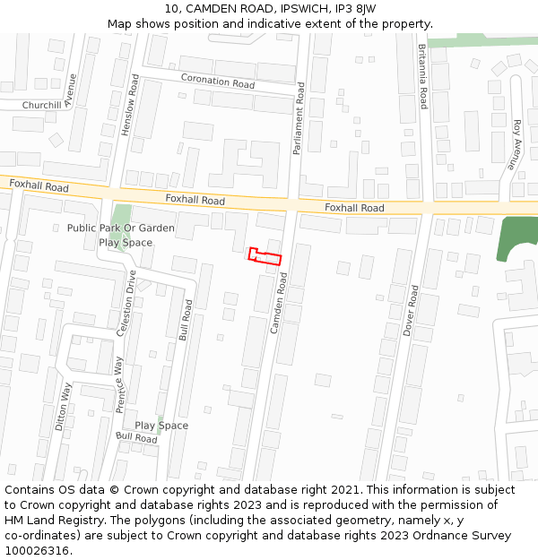 10, CAMDEN ROAD, IPSWICH, IP3 8JW: Location map and indicative extent of plot