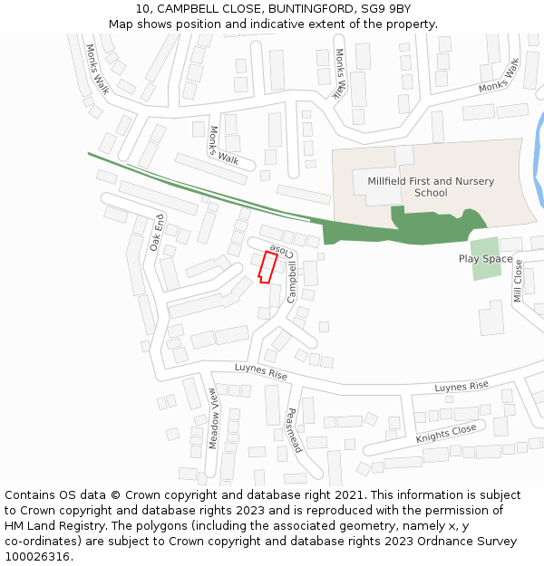 10, CAMPBELL CLOSE, BUNTINGFORD, SG9 9BY: Location map and indicative extent of plot