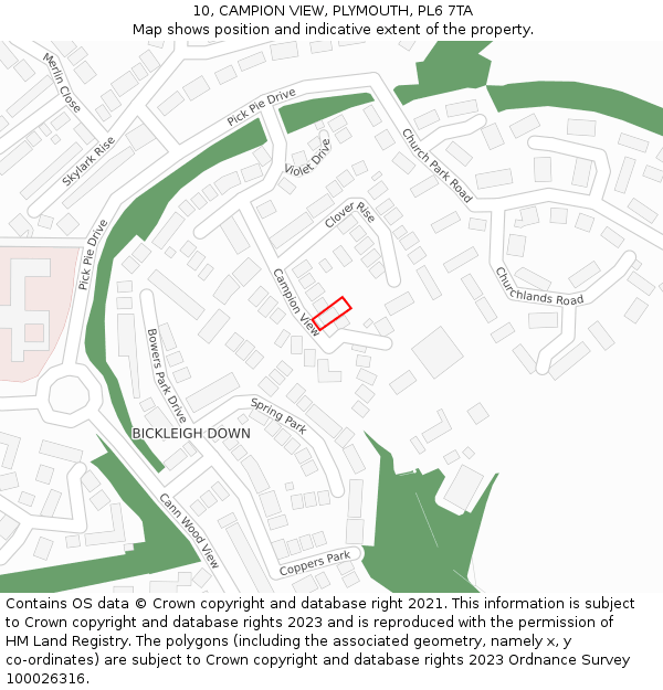 10, CAMPION VIEW, PLYMOUTH, PL6 7TA: Location map and indicative extent of plot