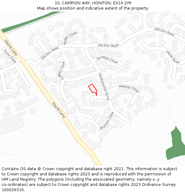 10, CAMPION WAY, HONITON, EX14 2YR: Location map and indicative extent of plot