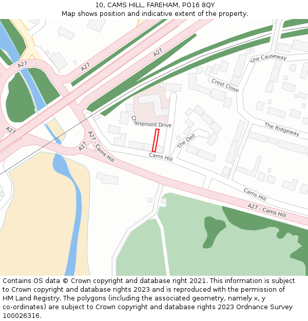 10, CAMS HILL, FAREHAM, PO16 8QY: Location map and indicative extent of plot