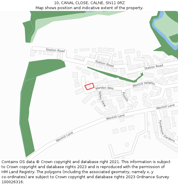 10, CANAL CLOSE, CALNE, SN11 0RZ: Location map and indicative extent of plot