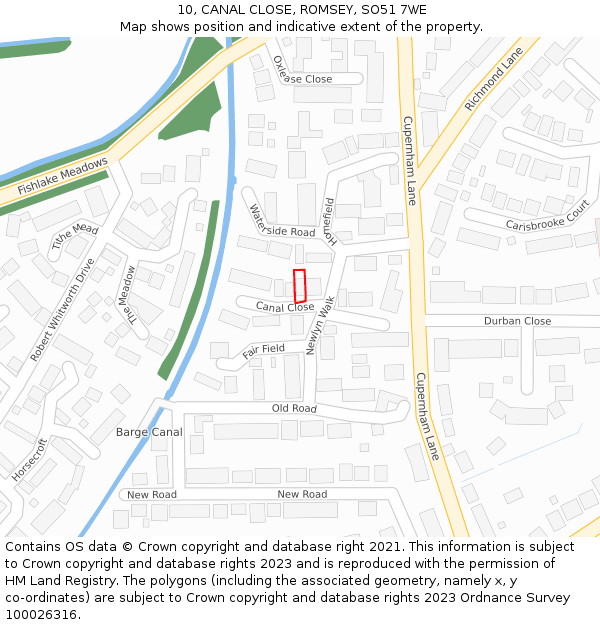 10, CANAL CLOSE, ROMSEY, SO51 7WE: Location map and indicative extent of plot