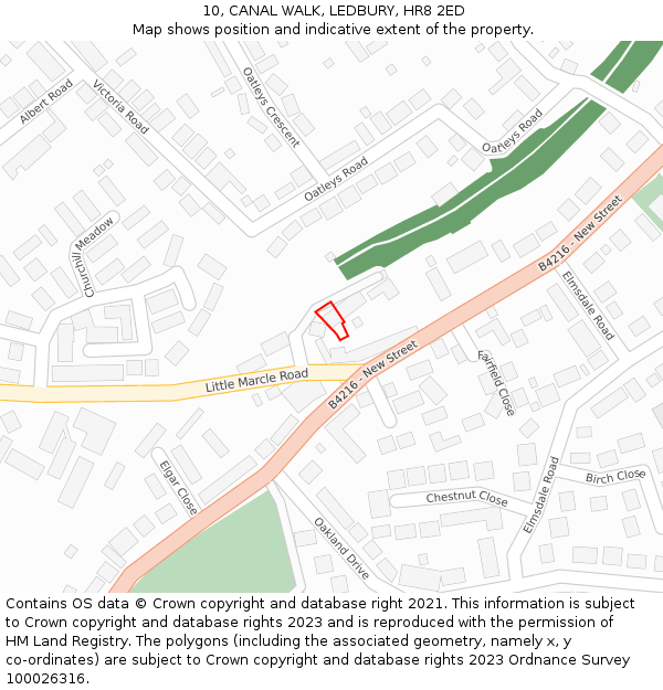 10, CANAL WALK, LEDBURY, HR8 2ED: Location map and indicative extent of plot