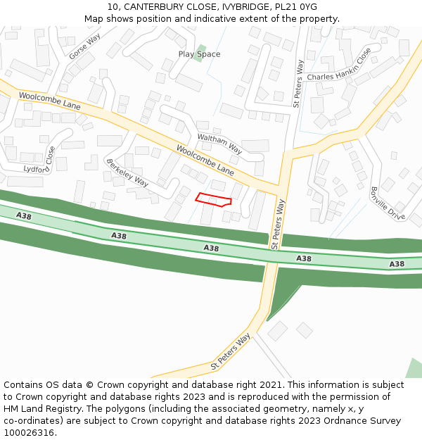 10, CANTERBURY CLOSE, IVYBRIDGE, PL21 0YG: Location map and indicative extent of plot