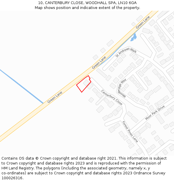 10, CANTERBURY CLOSE, WOODHALL SPA, LN10 6GA: Location map and indicative extent of plot