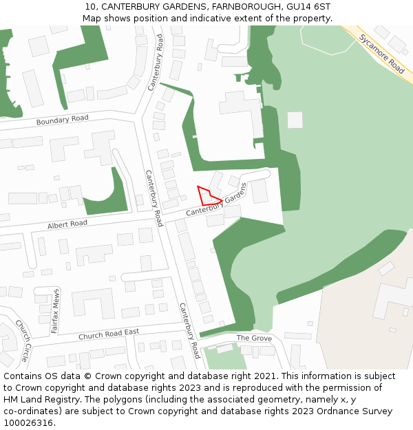10, CANTERBURY GARDENS, FARNBOROUGH, GU14 6ST: Location map and indicative extent of plot