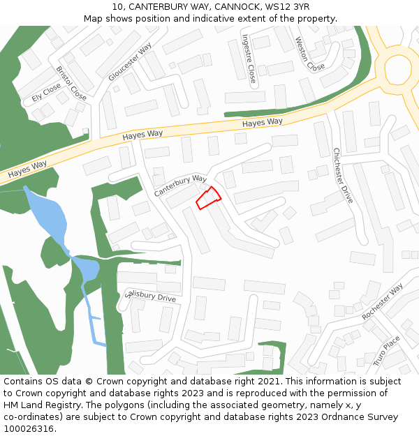 10, CANTERBURY WAY, CANNOCK, WS12 3YR: Location map and indicative extent of plot