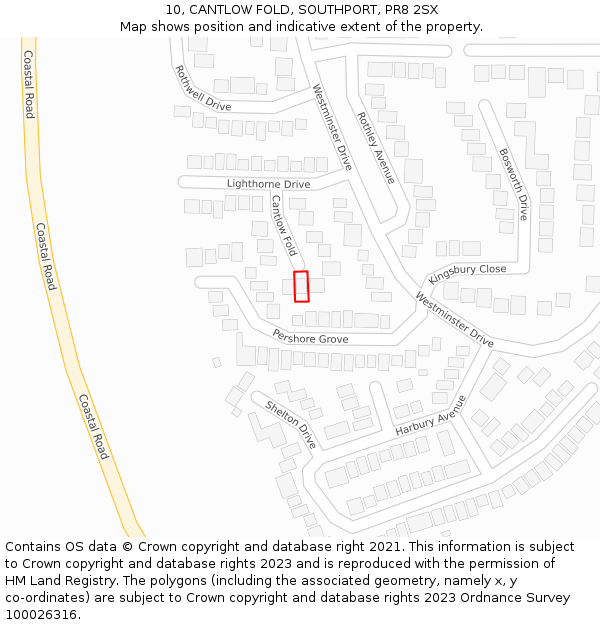 10, CANTLOW FOLD, SOUTHPORT, PR8 2SX: Location map and indicative extent of plot