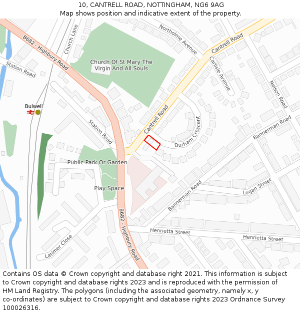 10, CANTRELL ROAD, NOTTINGHAM, NG6 9AG: Location map and indicative extent of plot