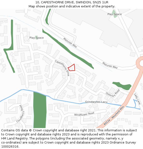 10, CAPESTHORNE DRIVE, SWINDON, SN25 1UR: Location map and indicative extent of plot