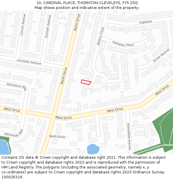 10, CARDINAL PLACE, THORNTON-CLEVELEYS, FY5 2SQ: Location map and indicative extent of plot