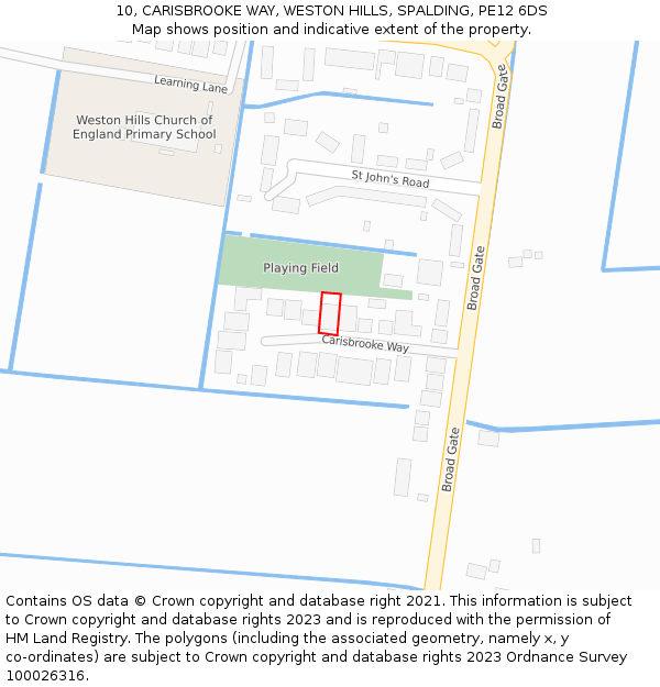 10, CARISBROOKE WAY, WESTON HILLS, SPALDING, PE12 6DS: Location map and indicative extent of plot