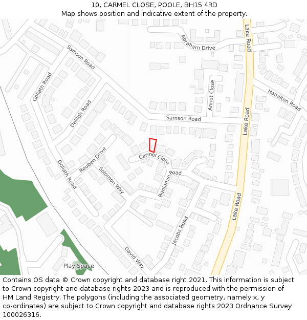 10, CARMEL CLOSE, POOLE, BH15 4RD: Location map and indicative extent of plot