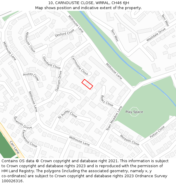 10, CARNOUSTIE CLOSE, WIRRAL, CH46 6JH: Location map and indicative extent of plot