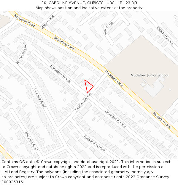 10, CAROLINE AVENUE, CHRISTCHURCH, BH23 3JR: Location map and indicative extent of plot