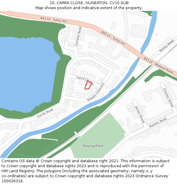 10, CARRA CLOSE, NUNEATON, CV10 0UB: Location map and indicative extent of plot