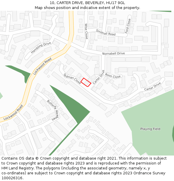 10, CARTER DRIVE, BEVERLEY, HU17 9GL: Location map and indicative extent of plot