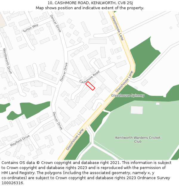 10, CASHMORE ROAD, KENILWORTH, CV8 2SJ: Location map and indicative extent of plot