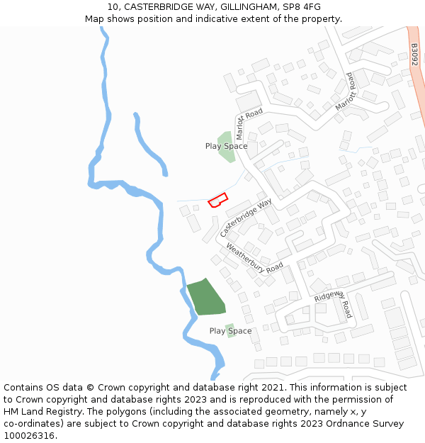 10, CASTERBRIDGE WAY, GILLINGHAM, SP8 4FG: Location map and indicative extent of plot