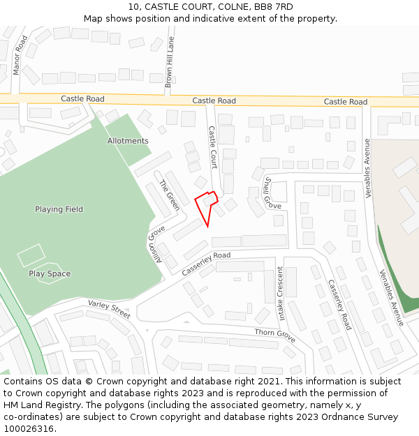 10, CASTLE COURT, COLNE, BB8 7RD: Location map and indicative extent of plot