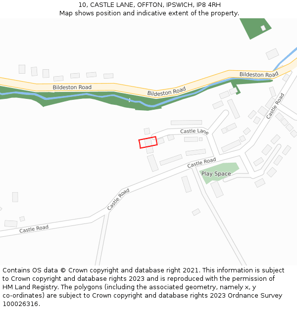 10, CASTLE LANE, OFFTON, IPSWICH, IP8 4RH: Location map and indicative extent of plot