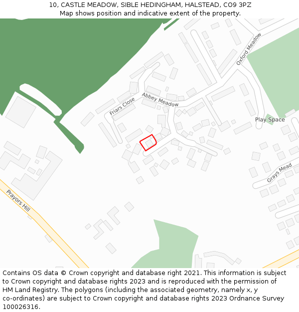 10, CASTLE MEADOW, SIBLE HEDINGHAM, HALSTEAD, CO9 3PZ: Location map and indicative extent of plot