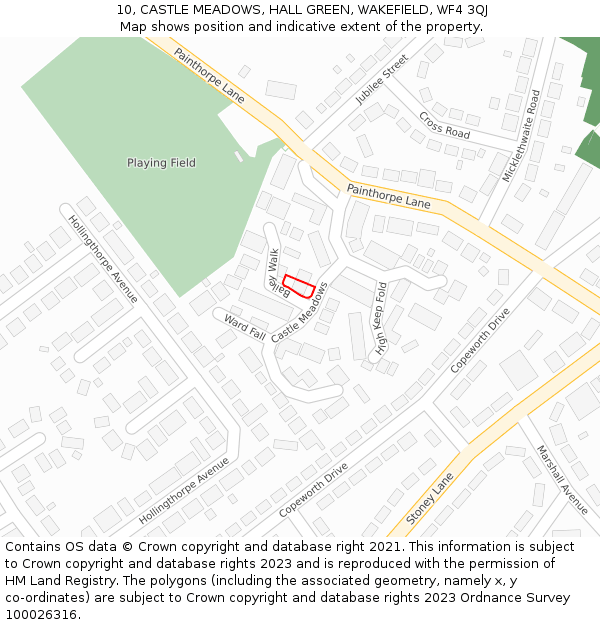 10, CASTLE MEADOWS, HALL GREEN, WAKEFIELD, WF4 3QJ: Location map and indicative extent of plot