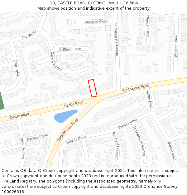 10, CASTLE ROAD, COTTINGHAM, HU16 5NA: Location map and indicative extent of plot