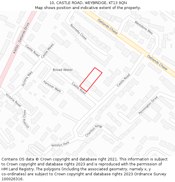 10, CASTLE ROAD, WEYBRIDGE, KT13 9QN: Location map and indicative extent of plot