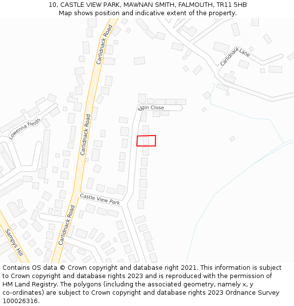 10, CASTLE VIEW PARK, MAWNAN SMITH, FALMOUTH, TR11 5HB: Location map and indicative extent of plot