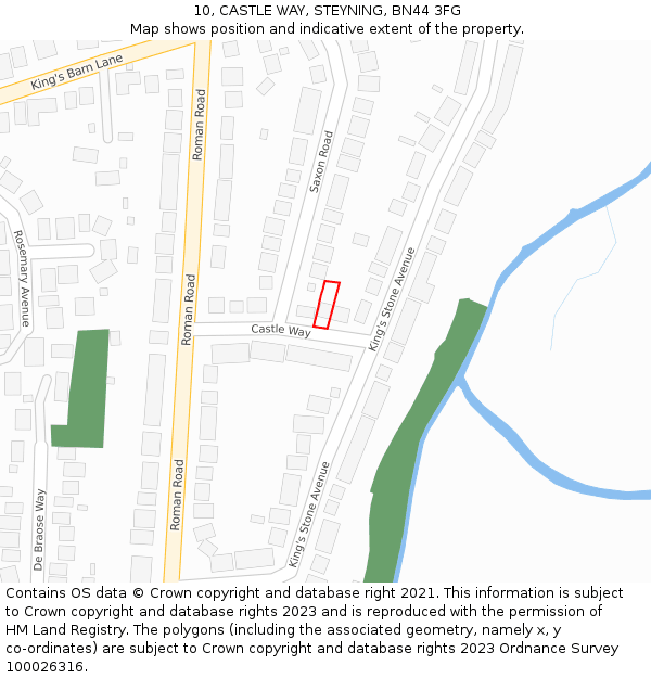 10, CASTLE WAY, STEYNING, BN44 3FG: Location map and indicative extent of plot