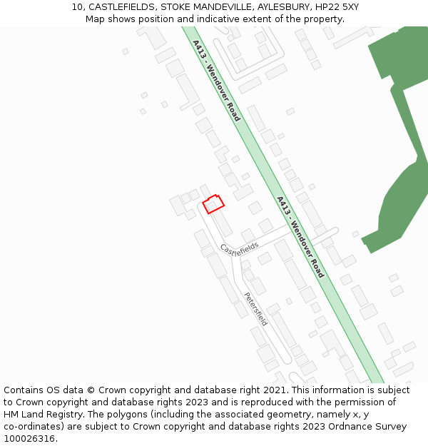 10, CASTLEFIELDS, STOKE MANDEVILLE, AYLESBURY, HP22 5XY: Location map and indicative extent of plot