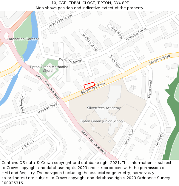 10, CATHEDRAL CLOSE, TIPTON, DY4 8PF: Location map and indicative extent of plot