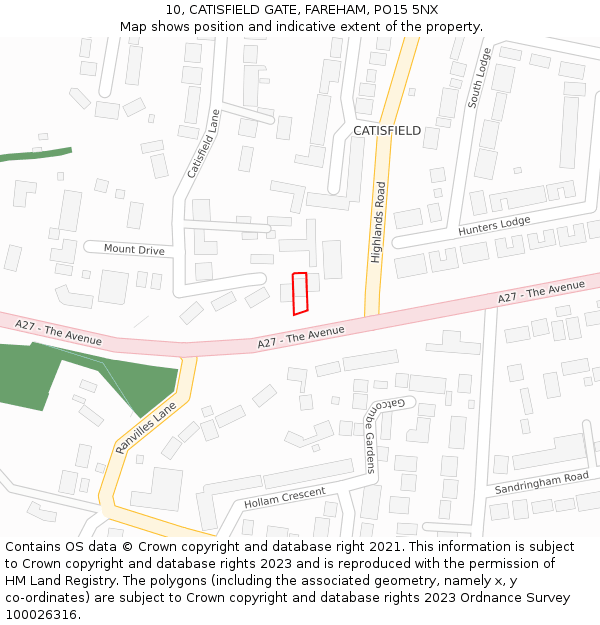 10, CATISFIELD GATE, FAREHAM, PO15 5NX: Location map and indicative extent of plot