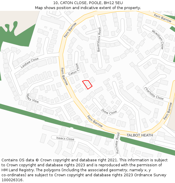 10, CATON CLOSE, POOLE, BH12 5EU: Location map and indicative extent of plot