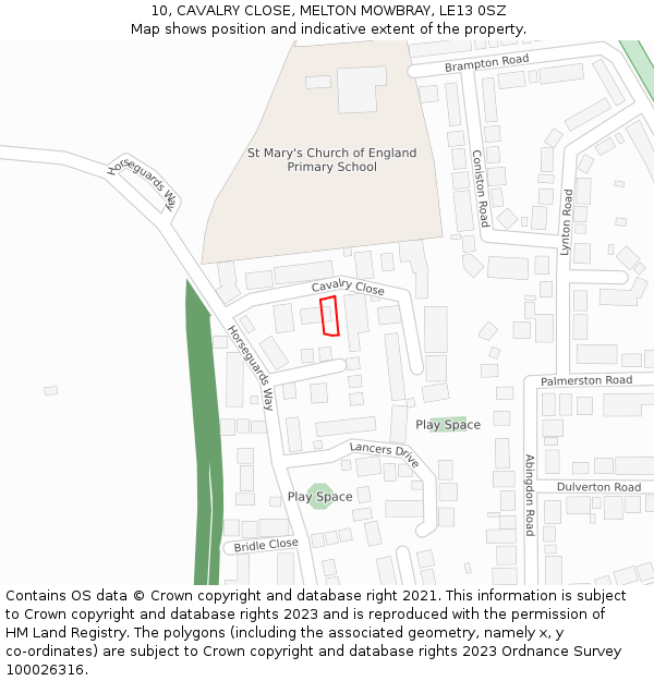 10, CAVALRY CLOSE, MELTON MOWBRAY, LE13 0SZ: Location map and indicative extent of plot