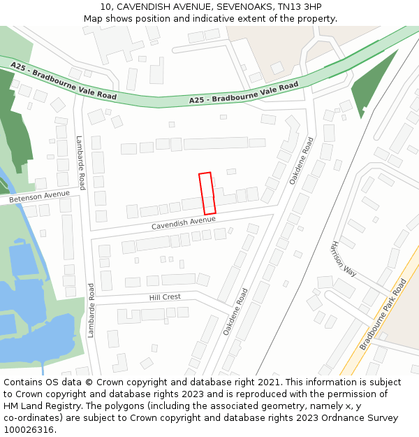 10, CAVENDISH AVENUE, SEVENOAKS, TN13 3HP: Location map and indicative extent of plot