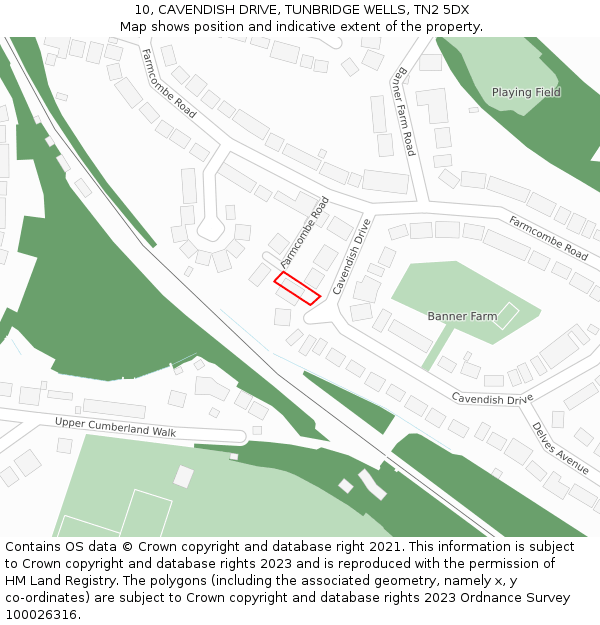 10, CAVENDISH DRIVE, TUNBRIDGE WELLS, TN2 5DX: Location map and indicative extent of plot