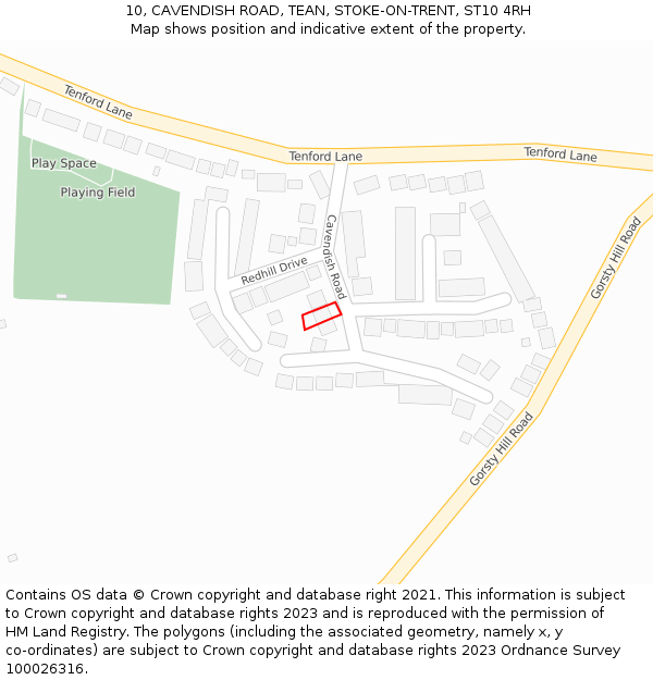 10, CAVENDISH ROAD, TEAN, STOKE-ON-TRENT, ST10 4RH: Location map and indicative extent of plot